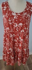 Cotton Bleu Sleeveless Dress Rust/White Size Med Tiered Lined Rayon