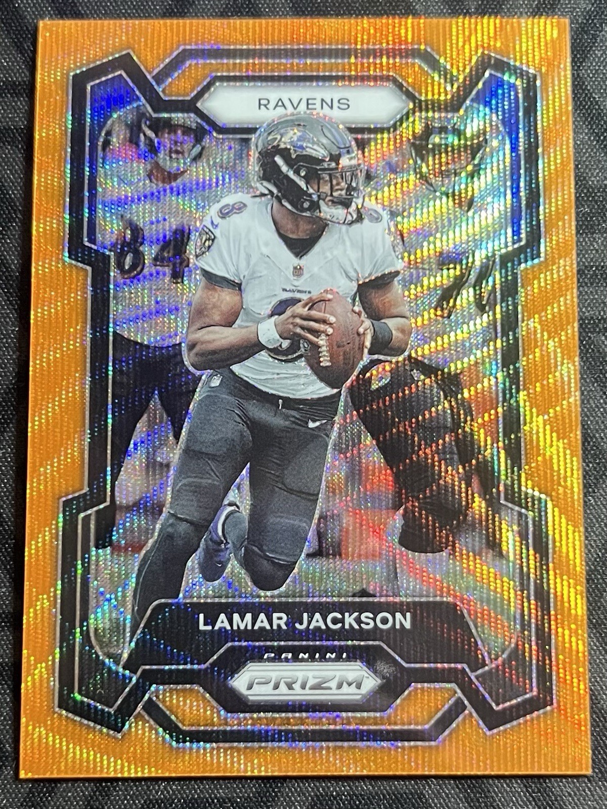 2023 Panini Prizm Lamar Jackson /60 Orange Wave Prizm SP #18 MVP Ravens