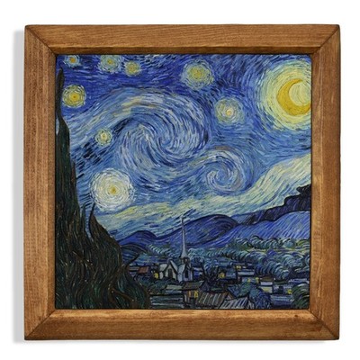 Van Gogh Die Sternennacht Naturstein Wandbild Handarbeit Holzrahmen Geschenk