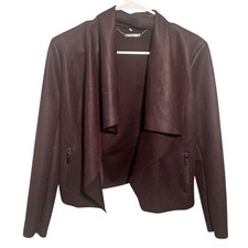 WHBM Women's Burgundy Snakeskin Faux Leather Draped Open Front Jacket XXS