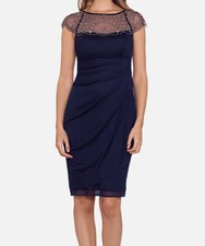 X By Xscape Women's Blue Beaded Side-Gathered Dress Size 18