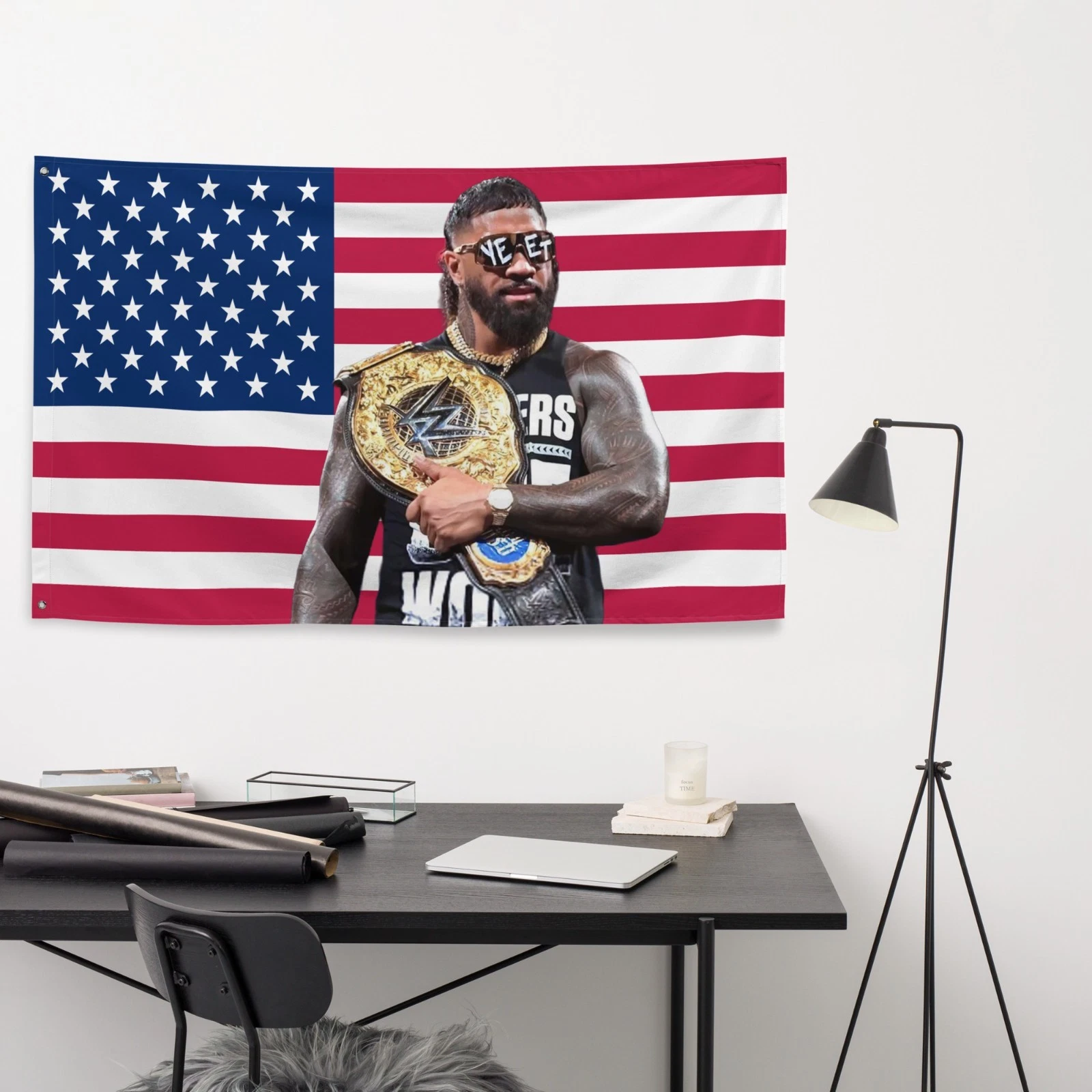 Jey Uso American Flag Tapestry – “Uso Pride” Wrestling Entertainment Flag