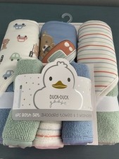 DUCK DUCK GOOSE 6 Pc Infant BATH SET Hooded Towels/Washcloths Teddy Bear Theme