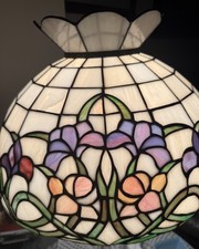 Vintage Large Dale Tiffany 18 Stained Glass Floral Lamp Shade Mission Art Glass