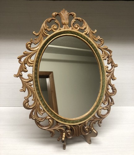 VTG Italian Style Ornate Baroque Plastic Frame Wall Mirror 14x16 Brown Green