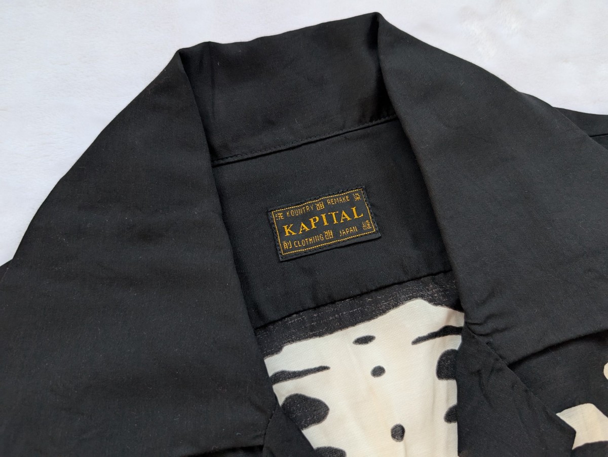 NWT KAPITAL KOUNTRY Bones Silk Rayon Long-Sleeve Aloha Shirt Black NWT KAPITAL KOUNTRY Bones Silk Rayon Long-Sleeve Aloha Shirt Black