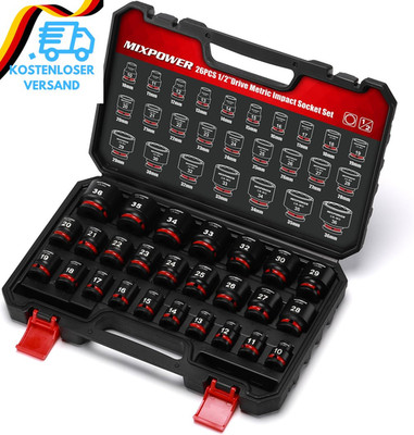 MIXPOWER 26-Teiliges 1/2'' Antrieb Flache Schlagschrauber-Steckschlüssel-Set, 12