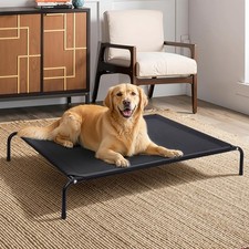 Black Elevated Dog Bed Outdoor Raised Pet Cot Cooling Mesh 37 Inches Waterproof
