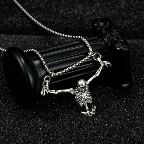 1pc Gothic Skull Pendant Necklace Punk Style Halloween Jewelry Gift for Men New - product listing photo