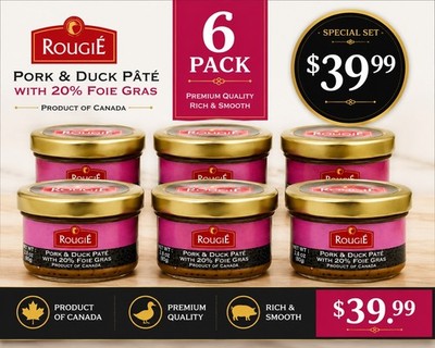 Rougie French Brand DUCK & PORK PATE with 20% Foie Gras Set of 6 units 