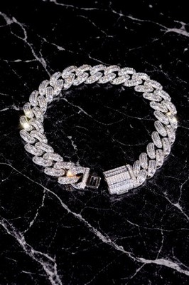 Kubanisches Armband - simulierter Diamant Baguetteschliff - 13 mm Breite - 8 Zoll