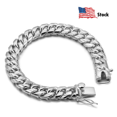 925 Sterling Silver Solid Men's Miami Cuban Link Chain Bracelet ALL SIZE 10mm