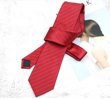 New Classic Striped Red Blue JACQUARD WOVEN 100 Silk Men's Necktie Tie