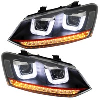 Scheinwerfer FüR VW Polo 6R 6C Schwarz + Dynamischer Blinker Tagfahrlicht
