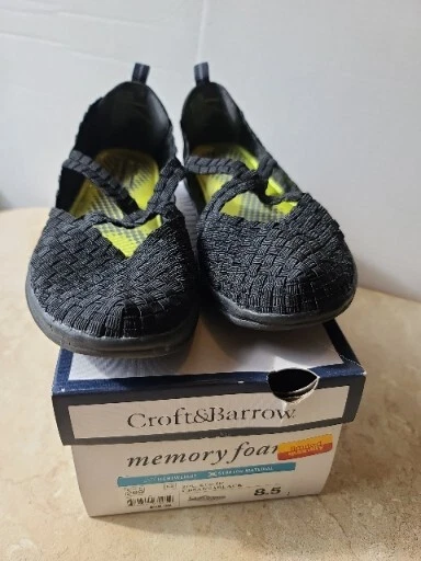 NOS Croft & Barrow Women Shoes Size 8.5 Black Memory Foam Slip On Comfort Flats
