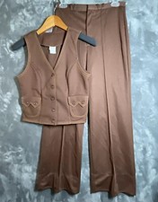 Cos Cob Vtg Outfit Pant Suit With Vest Set 2pc Sz 7/8 Brown Brady Bunch Office
