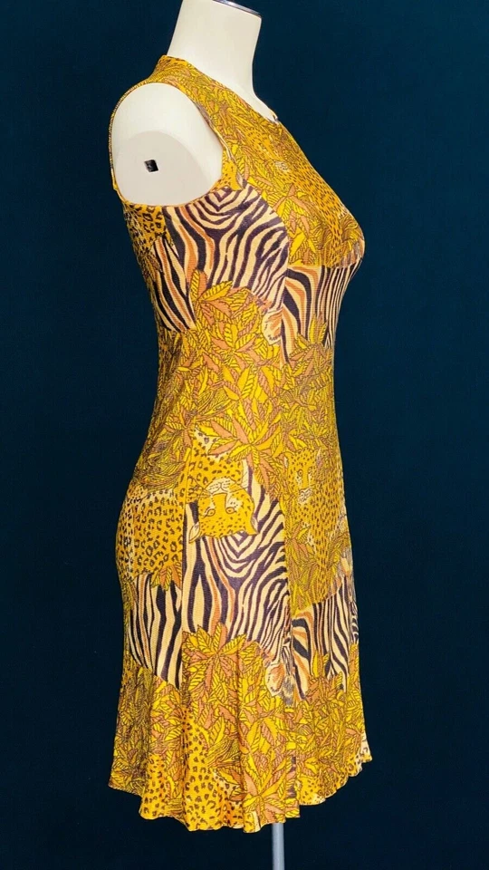 Vintage 1960s novelty print mini dress, animal cheetah cat zebra sheath XS - Image 3 of 4