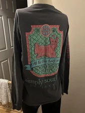 Simply Southern Dog Long Sleeve T Shirt Size M Gray Pink Bow Tie Logo