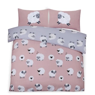 Dotty Sheep Duvet Cover Reversible Bedding Set Blush Pink Single Double King