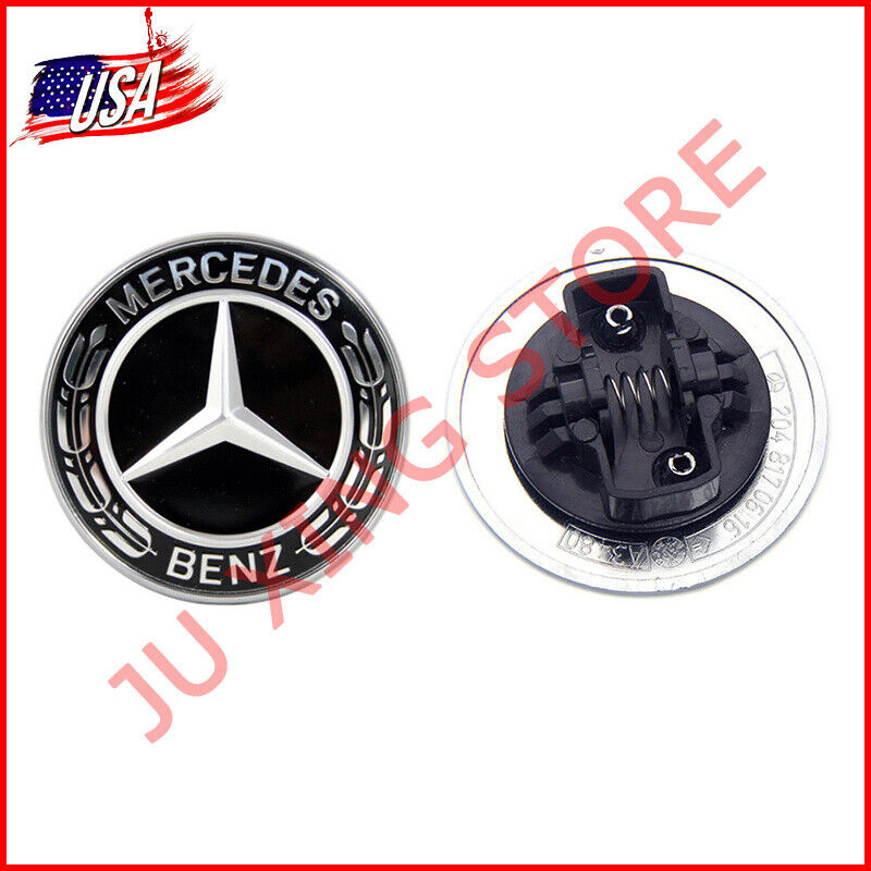 57mm Black Flat Hood Ornament Badge Emblem For Mercedes Benz 57mm Black Flat Hood Ornament Badge Emblem For Mercedes Benz