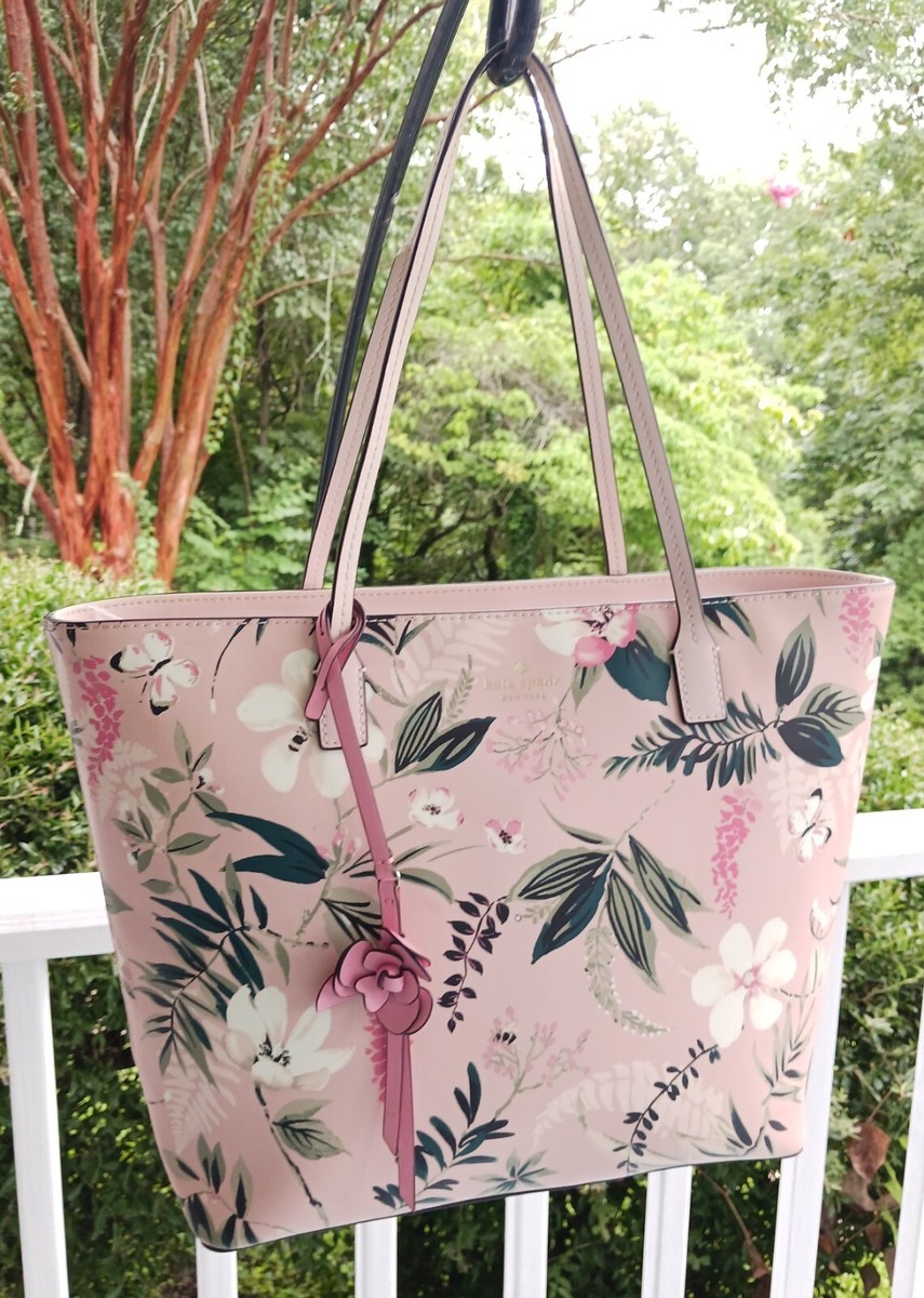 Kate Spade WKRU 6626 Pink Floral Botanial Print Vinyl Tote With