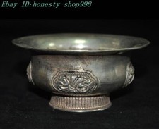 4.6" Chinese Ancient dynasty Tibetan silver eight treasures statue Tea cup Bowls