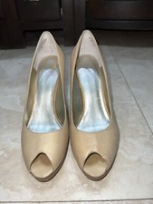 Nine West Sz 8 Peep Toe Platform Shoes High Heels Leather Slip On Shoes