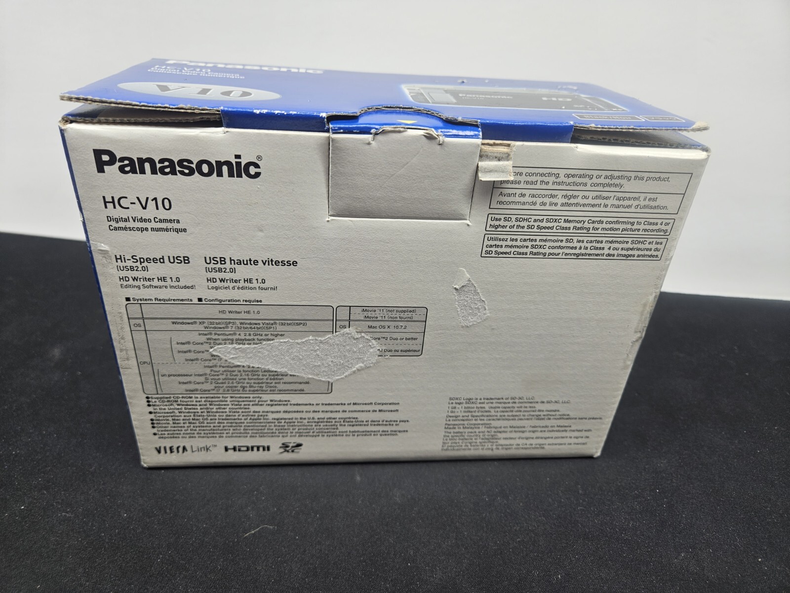 Panasonic HCV10P HD 70x Optical Zoom SD Camcorder Black New Never Used