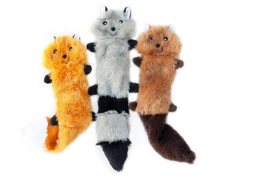 ZippyPaws Skinny Peltz Fox Raccoon Beaver Dog Toy Plush Squeak Toy 11" 3 Pack - Image 4 of 4
