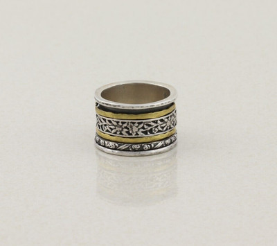 Sterling Silber & Messing Blume Spinner Ring dickes Band Zigarrenring Silpada Größe 8