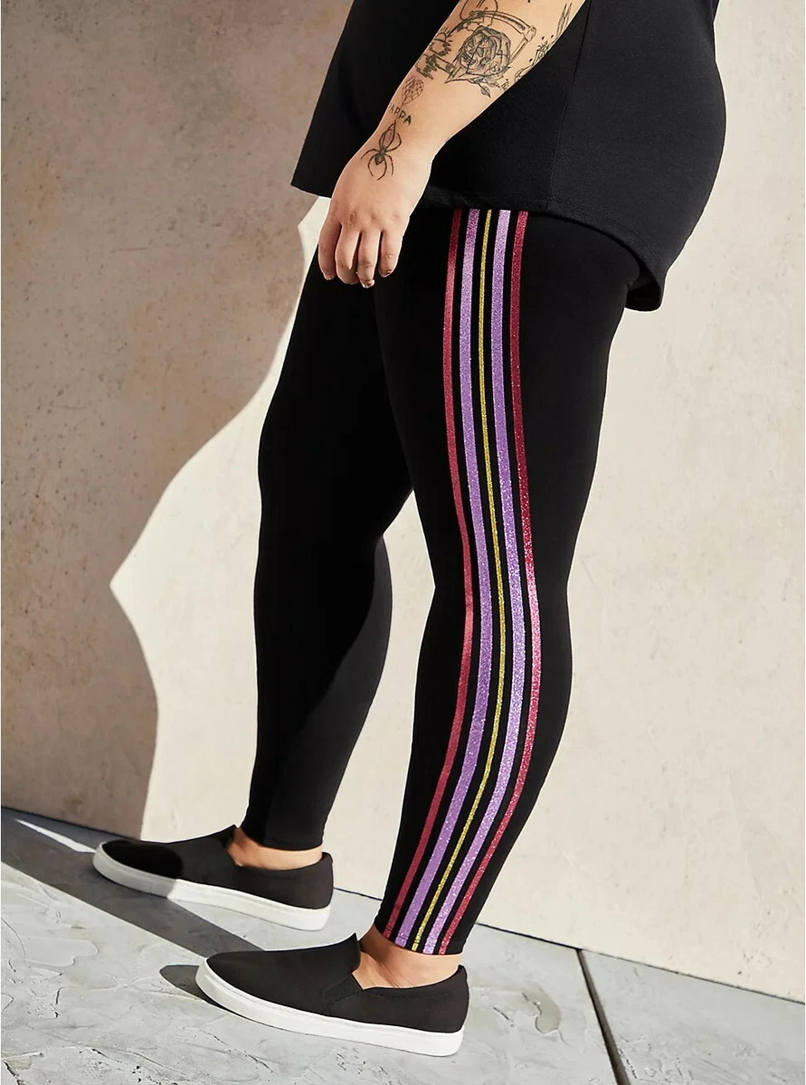 Torrid 2 (18-20, 2X) Women's PREMIUM LEGGINGS - MULTICOLOR SIDE STRIPE  Black NWT