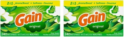 Gain Dryer Sheets Laundry Fabric Softener, Original Scent, 240 Count (Pack of 2)