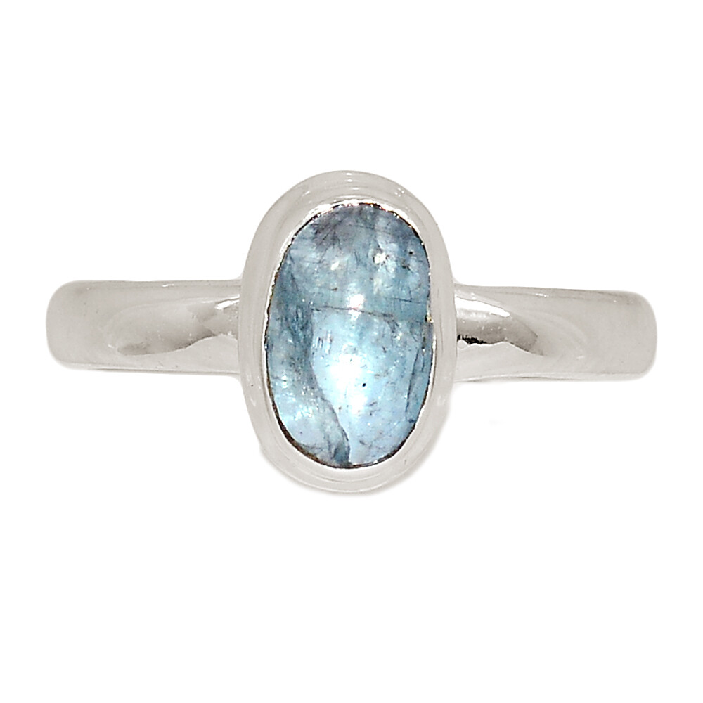 【REAL SILVER 925】AQUA SILVER Natural Aqua Kyanite 925 Sterling Silver Ring Jewelry s.9