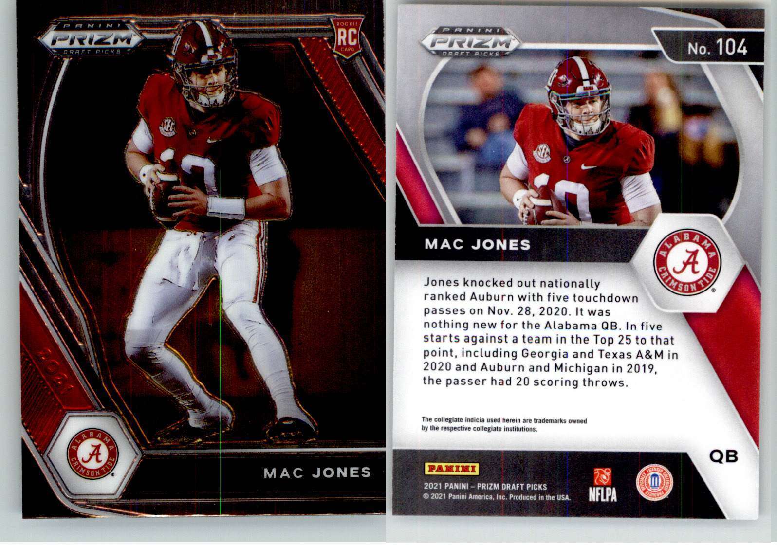 Mac Jones 2021 Prizm Draft #104 Alabama Patriots RC Rookie