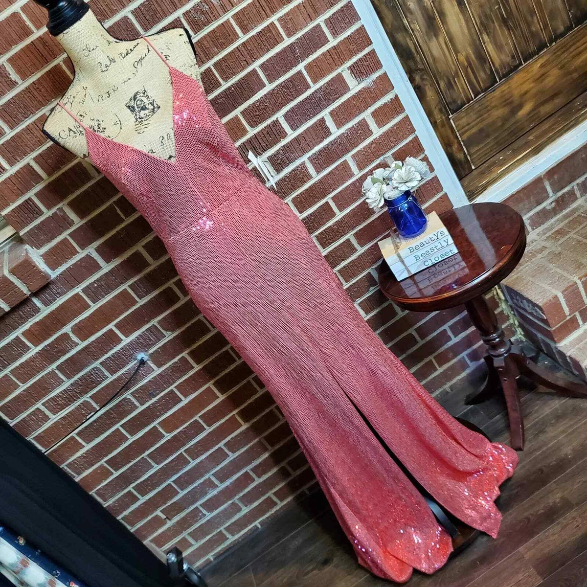 Aidan Mattox Pink Sequin V-Neck Mermaid Gown Strappy Sleeveless Dress 8 NWT  | eBay