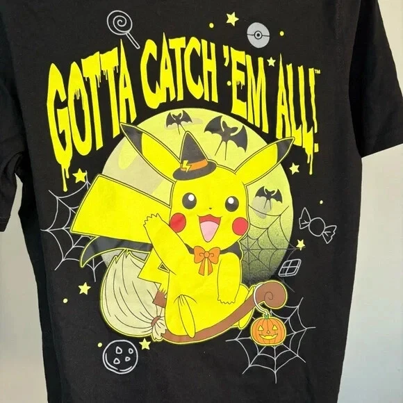 Camiseta negra Pokémon Pikachu Halloween Gotta Catch Em All Kids XXL 18 Foto 2 de 4