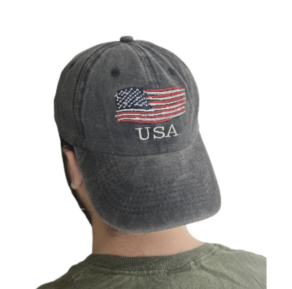 ✅ Gorra de béisbol envejecida con una bandera estadounidense en NEGRO - 4 de JULIO ✅ Foto 3 de 4