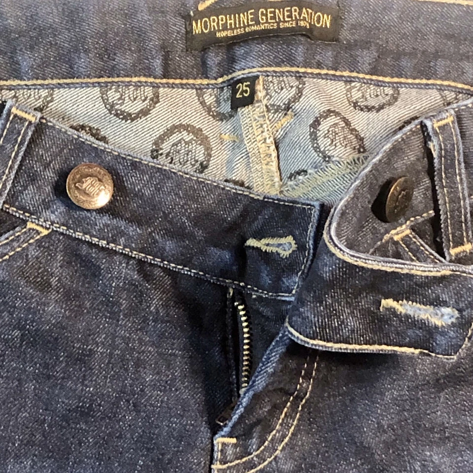 Pantalones de mezclilla MORPHINE GENERATION TALLA 25 algodón elástico ajustados lavado oscuro hechos en EE. UU. Foto 3 de 4