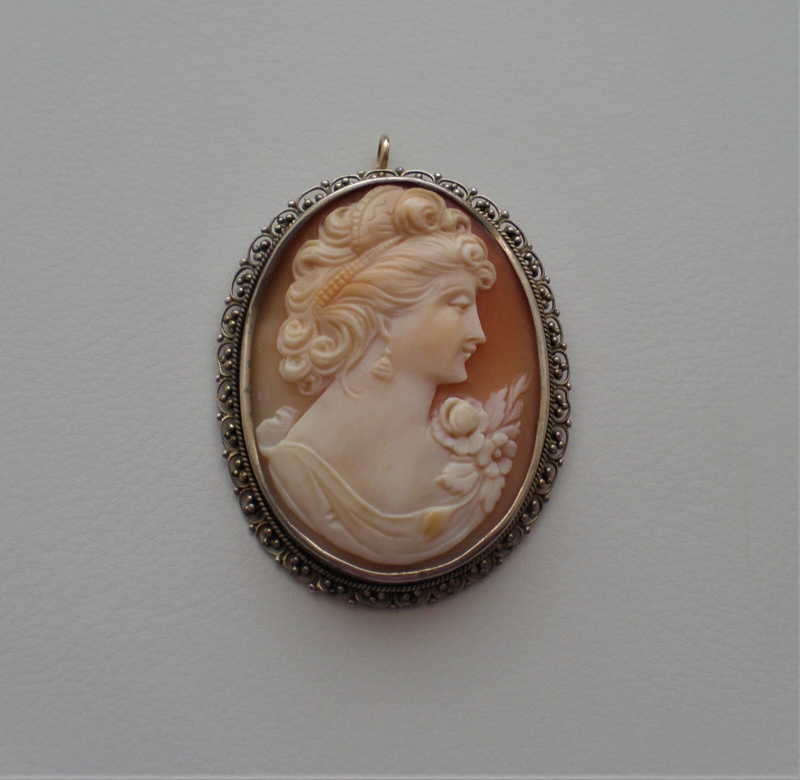 Antique Large Solid 800 Silver Carved Shell Lady … - image 1