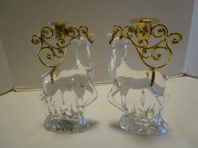 Gorham Crystal Reindeer Figure Candle Holders set 2 Christmas Centerpiece 8.25''T