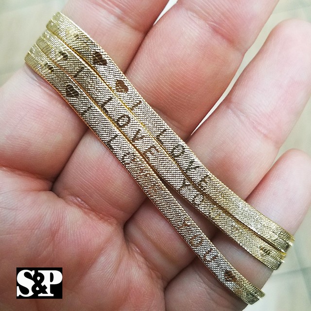 UNISEX 14K GOLD PLATED "I LOVE YOU" ENGRAVED 4MM 24" HERRINGBONE COUPLE