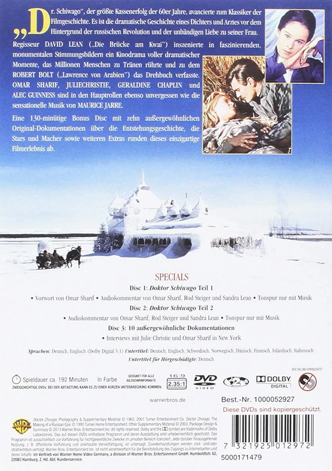 Doctor Zhivago David Lean OMAR SHARIF Julie Christie Alec Guinness 3 DVD Box - Image 2 of 2