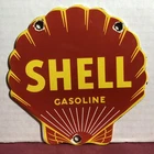 VINTAGE SHELL GASOLINE 6” PORCELAIN ADVERTISING GAS PUMP SIGN MOTOR OIL