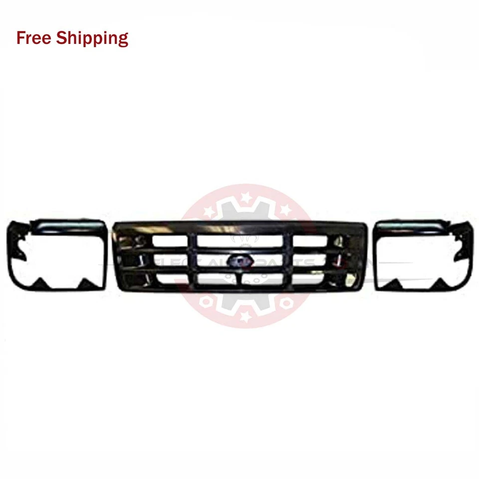 Fits 1992-1996 FORD F150 BRONCO Front Grille & Headlight Door Black Set of 3Pc Foto 4 de 4