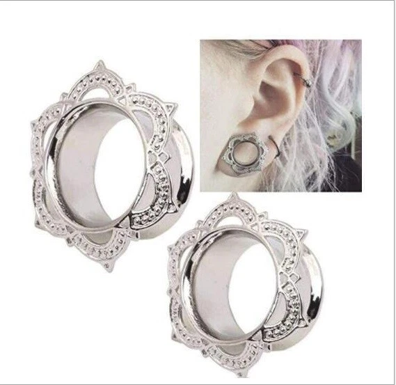 Tappi Per Orecchie Dangle Tunnel In Flesh Argento Gioielli Moda Regalo - Immagine 2 di 2