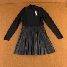 Steve Madden Womens Small Black Stretch Long Sleeve Pleated Nevah Dress NWT