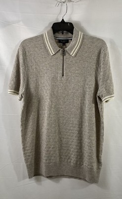 Ted Baker Men's Mahani Stitched Half Zip Polo Shirt Camel Heather Sz 2 NWT