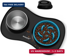 MateeyLife Dog Food and Water Bowl Set 3 in 1, Slow Feeder Dog Bowls Stainless