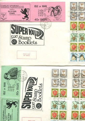Isle of Man 1983 Pair Super Value Stamp booklet FDC's Ramsey cancel