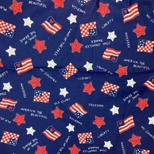 Patriotic Flags Stars Text on blue background Quilting Fabric 100 cotton 6 Yards